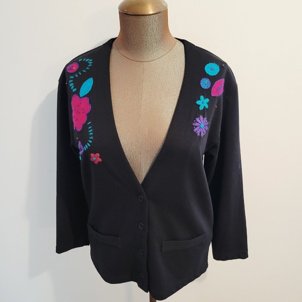 VTG Koret Embroidered Sweater Vest Petites Small Floral Button Up Cottagecore